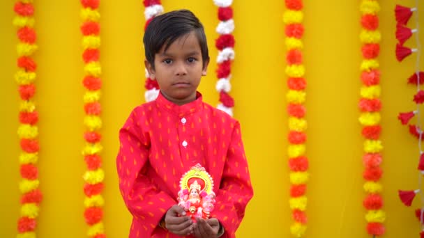 Little Indian Boy Lord Ganesha Celebrating Ganesh Festival Diwali Festival — Stock Video