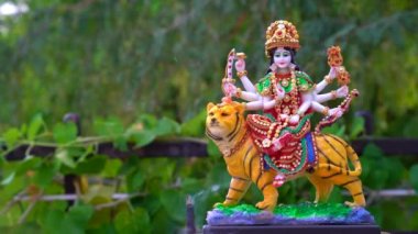 Durga Puja Subh Navratri 'deki Tanrıça Durga. Mutlu Navratri kutlamaları. Durga Puja, Bengali için dünya çapındaki en önemli Hindu festivali.