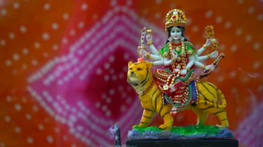 Durga Puja Subh Navratri 'deki Tanrıça Durga. Mutlu Navratri kutlamaları. Durga Puja, Bengali için dünya çapındaki en önemli Hindu festivali.