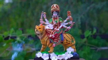 Durga Puja Subh Navratri 'deki Tanrıça Durga. Mutlu Navratri kutlamaları. Durga Puja, Bengali için dünya çapındaki en önemli Hindu festivali.