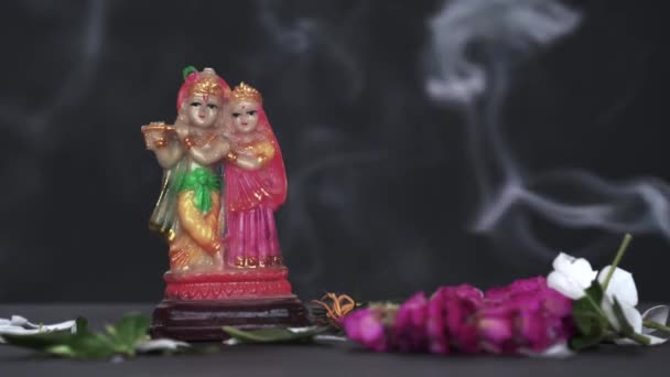 Statue Indian God Lakshmi Saraswati Sculpture Engraved Stone Diwali Festival — Stok video