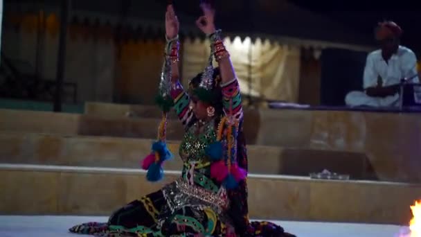 Раджастхани Музыка Народные Танцы Культурная Програма Лагере Сэм Дюны Пустыне — стоковое видео