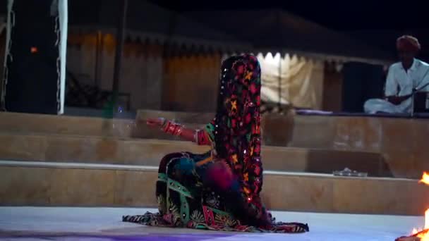 Rajasthani Musik Och Folkdans Kulturprogram Ett Läger Sam Dunes Thar — Stockvideo
