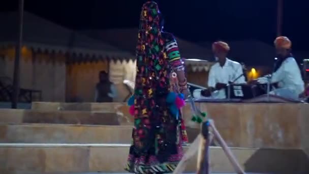 Música Rajasthani Dança Folclórica Programe Cultural Acampamento Sam Dunes Deserto — Vídeo de Stock