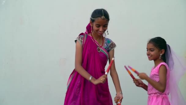 Belle Fille Indienne Chaniya Choli Traditionnel Pour Navratri Navratri Est — Video
