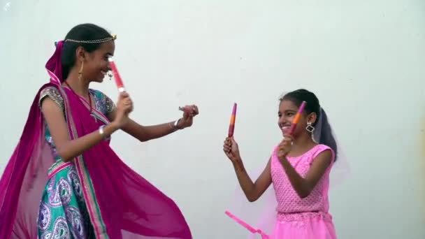Krásná Indická Dívka Tradiční Chaniya Choli Pro Navratri Navratri Indický — Stock video