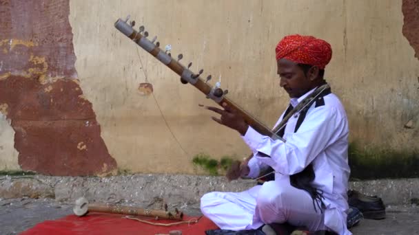 Jaipur Rajasthan India Okt 2022 Culturele Rajasthani Volksmuzikant Speelt Muziekinstrument — Stockvideo