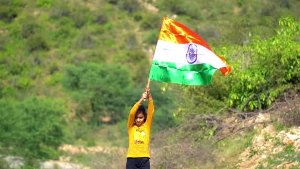 Indian Girl Tricolour Indian Flag Colours Suitable Happy Independence Day — Stock Video