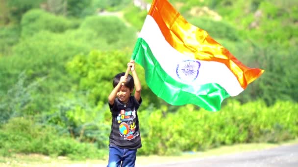 Indian Child Celebrating Independence Republic Day Cute Little Indian Child — Stock Video