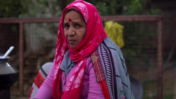 Retrato Mujer India Con Vestido Tradicional Cerca Anciana Etnia India — Vídeos de Stock