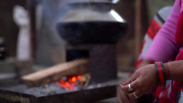 Making Millet Khichadi Chulha Stove Traditional Dish Rajasthan — Stockvideo