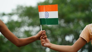 Hindistan 'ın ulusal bayrağı arka planda izole edildi. Rüzgarda sallanan gerçekçi Kızılderili bayrağı. Hindistan 'ın dalgalı bayrağı