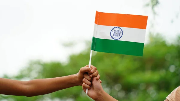 National Flag India Isolated Sky Background Realistic Indian Flag Waving — Stock Photo, Image