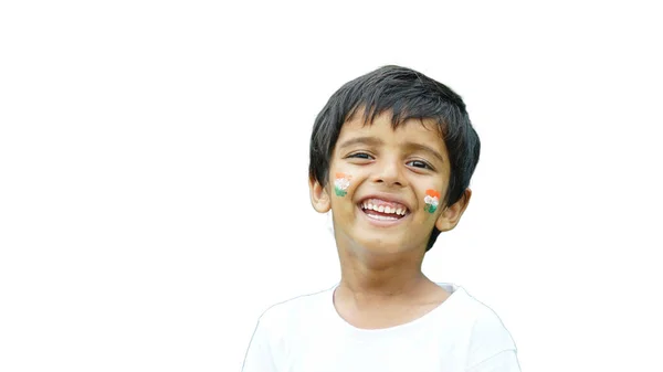 Liten Pojke Som Håller Tricolor Flagga Med Anledning Vijay Diwas — Stockfoto