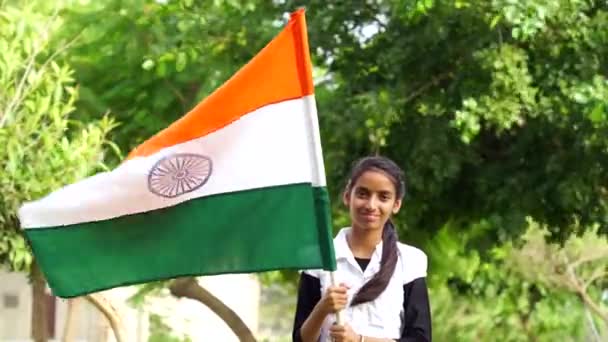 Indian Girl Tricolour Indian Flag Suitable Happy Independence Day Republic — Stock Video