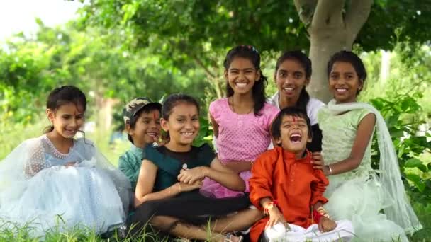 Indian Brothers Sisters Celebrating Raksha Bandhan Rakhi Festival Garden While — Stock Video