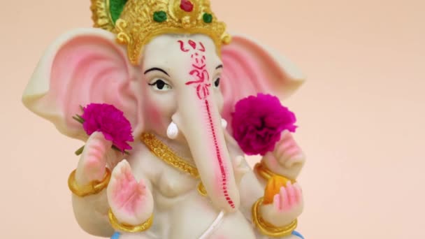 ヒンドゥー教のゴッド ガネーシャがピンクの背景を覆う ガネーシャ フェスティバル ガネーシュ チャタチー フェスティバルを祝う — ストック動画