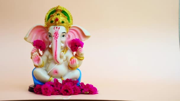 Hindu Isten Ganesha Sclupture Felett Rózsaszín Háttér Ünnepeljük Ganesha Fesztivál — Stock videók