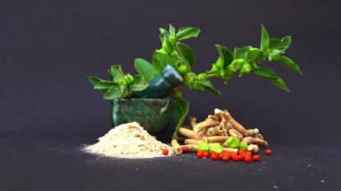 Ashwagandha Kuru Kök Şifalı Bitki ve Taze Yapraklar, Withania Somnifera, Ashwagandha, Indian Ginseng, Poison Gooseberry, veya Winter Cherry olarak da bilinir..