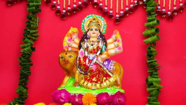 Deusa Durga Ídolo Decorado Durga Puja Pandal Durga Puja Maior — Vídeo de Stock