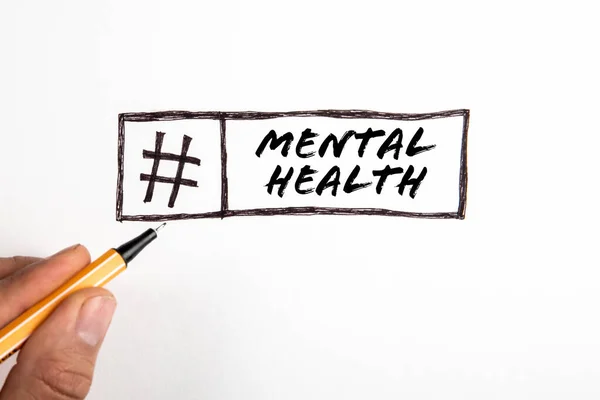 Saúde Mental Texto Hashtag Sinal Fundo Branco — Fotografia de Stock