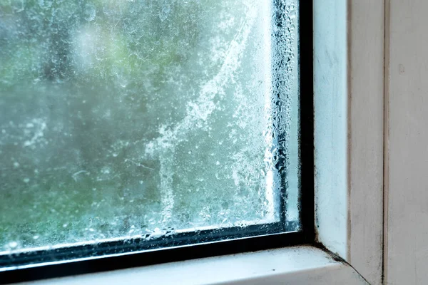 House Window With Damp And Condensation. Mold and allergy concept.