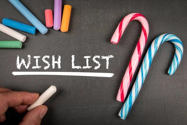 Wish List Text Christmas Sweets Dark Chalkboard — Stock Photo, Image