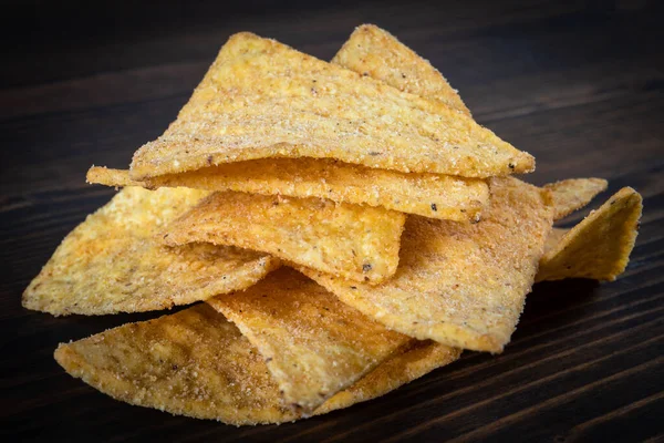 Corn Chips Nachos Wood Texture Background — Stock Photo, Image