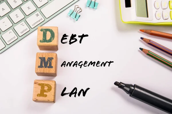Dmp Debt Management Plan Wooden Blocks White Office Table — Stock Photo, Image