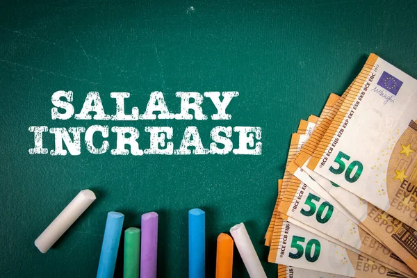 Salary Increase Euro Money Text Green Chalkboard — Foto de Stock