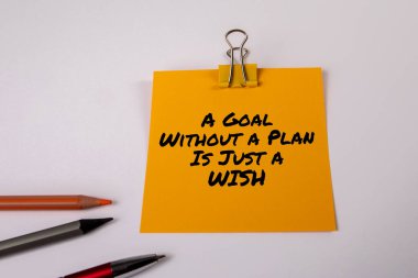 A Goal Without a Plan Is Just a Wish. Text on a piece of paper.