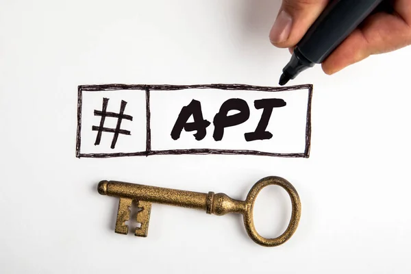Api Application Programming Interface Concept Gilded Key White Background — Stock Photo, Image