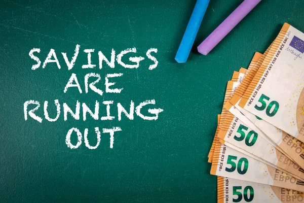 Savings Running Out Text Money Green Chalkboard — Foto de Stock