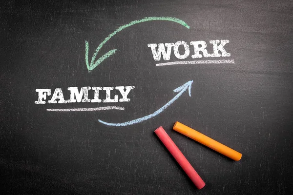 工作家庭平衡概念 黑色黑板背景上的文字 — 图库照片