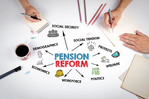 Concept Réforme Des Pensions Réunion Table Bureau Blanc — Photo