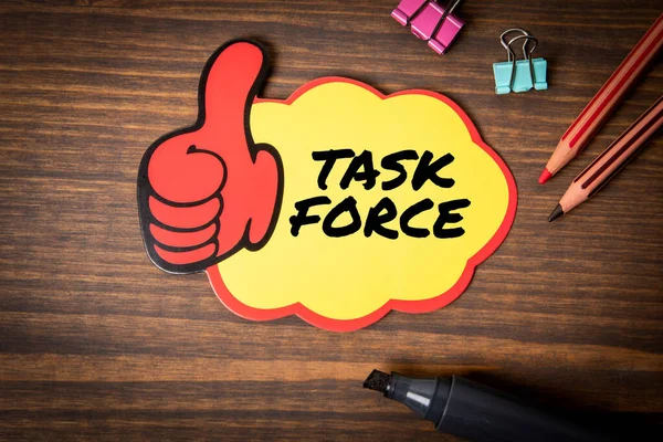 Task Force Sticky Note Text Wooden Texture Office Table — Stock Photo, Image