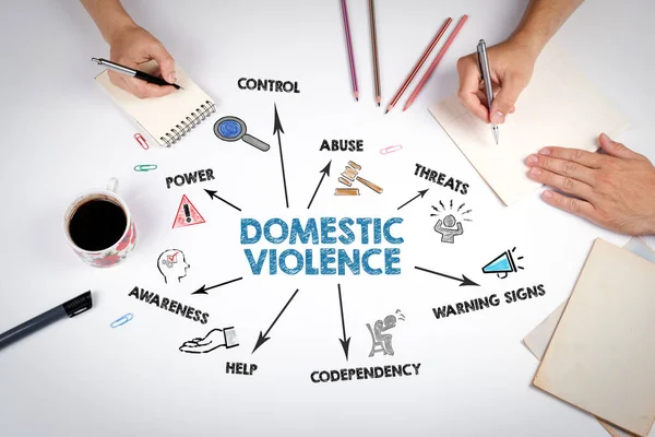 家庭暴力概念 在白色办公室桌旁的会议 — 图库照片
