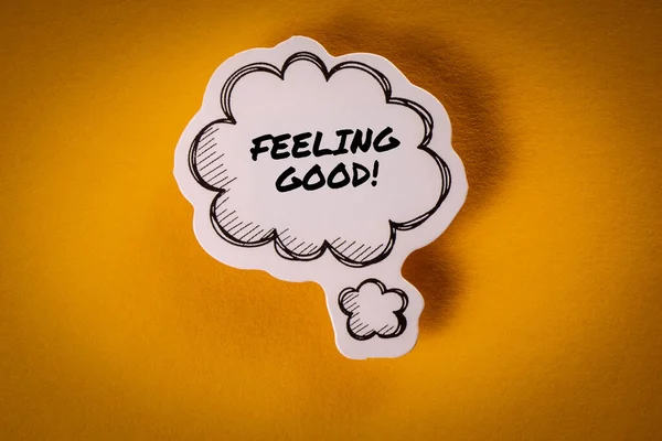 Wohlfühlen Sprechblase Mit Text Auf Gelbem Hintergrund — Stockfoto