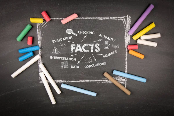 Facts Communication Concept Chart Colored Pieces Chalk Blackboard Background — Stock Photo, Image