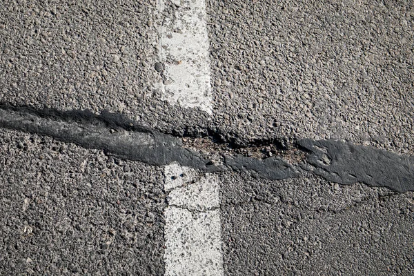 Damaged Potholed Asphalt Pavement Danger Traffic Safety Sunny Day — Stock Photo, Image