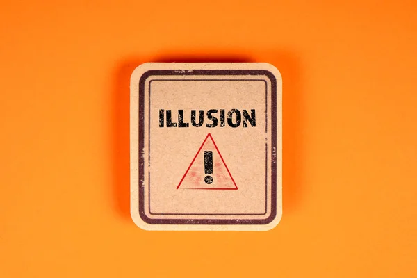 Illusion Concept Sticky Note Text Orange Background — Stock Photo, Image