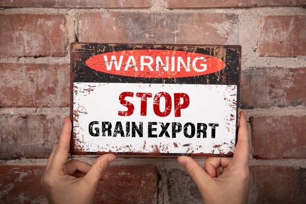 stock image Stop Grain Export Concept. Warning sign on brick background.