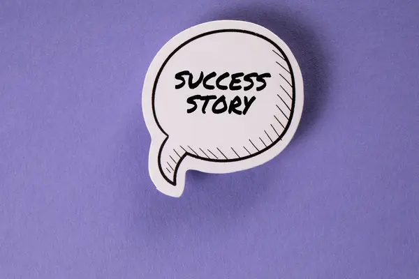 stock image SUCCESS STORY. Speech bubble on purple background.