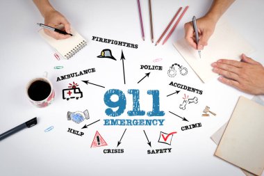 911 Acil Durum Konsepti. Beyaz ofis masasındaki toplantı..