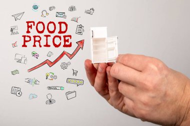 Gıda Fiyatı Konsepti. Minyatür buzdolabı beyaz arka planda..