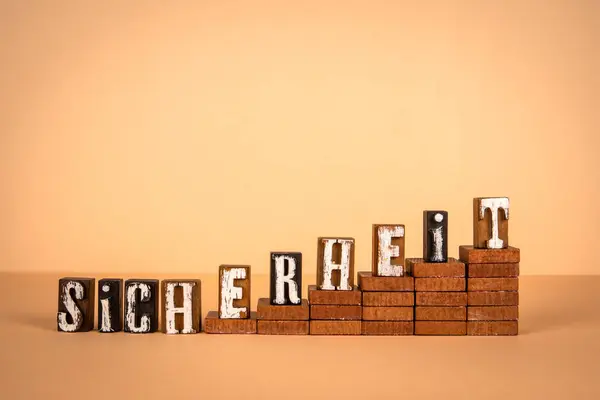 Security Word German Wooden Alphabet Letters Light Background — Stockfoto
