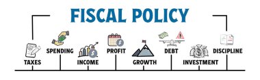 FISCAL POLİS kavramı. Anahtar kelimeler ve simgelerle illüstrasyon. Yatay Ağ Pankartı.