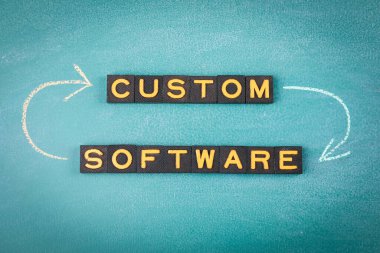 KUSTOM SOFTWARE. Yeşil Tebeşir tahtasında Ok ve Tebeşir ile Metin.
