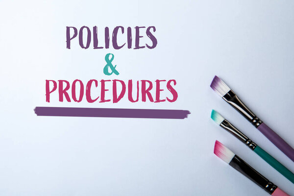 Policies and Procedures Concept with Paint Brushes on White Background for Business Guidelines Creativity.