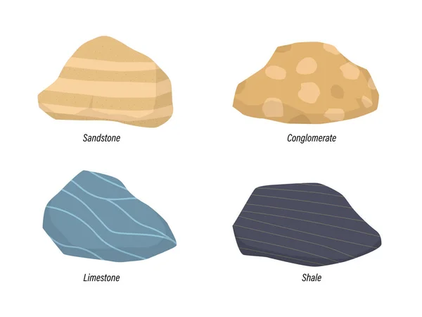 堆積岩砂岩 コングロマリット 石灰岩 頁岩のイラスト — ストックベクタ
